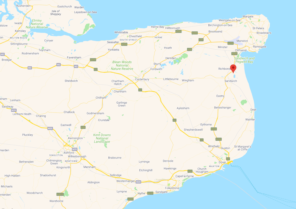 Map highlighting HIVE EPCs' service areas across Kent, including Canterbury, Ashford, Dover, Folkestone, Thanet, Margate, Broadstairs, Ramsgate, Sandwich, and Whitstable, showcasing our coverage for domestic Energy Performance Certificate (EPC) assessments.