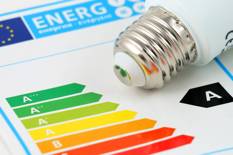 a light bulb with a green eye on top of an epc chart