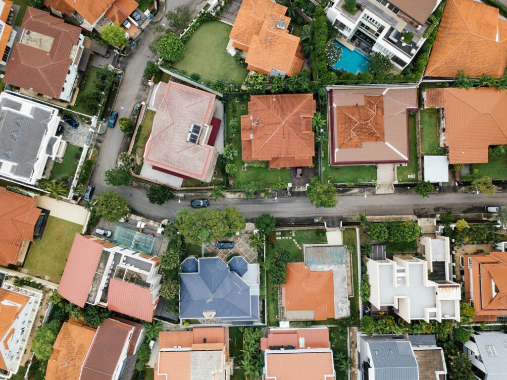 Aerial view of houses in Kent where sellers need an EPC to sell