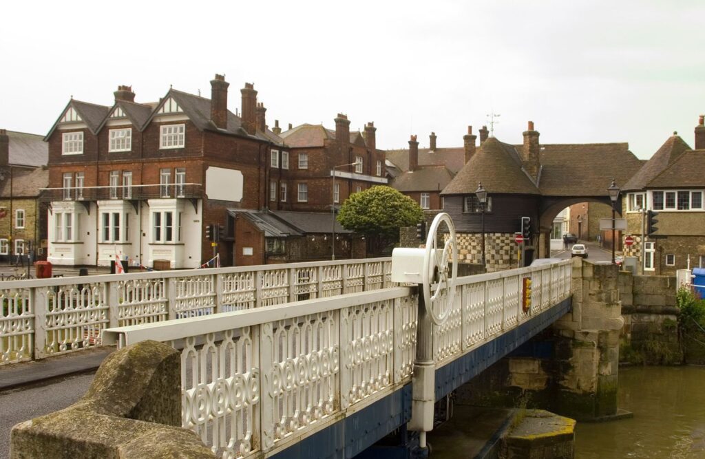 The Barbican gate and swing bridge over the River Stour in Sandwich