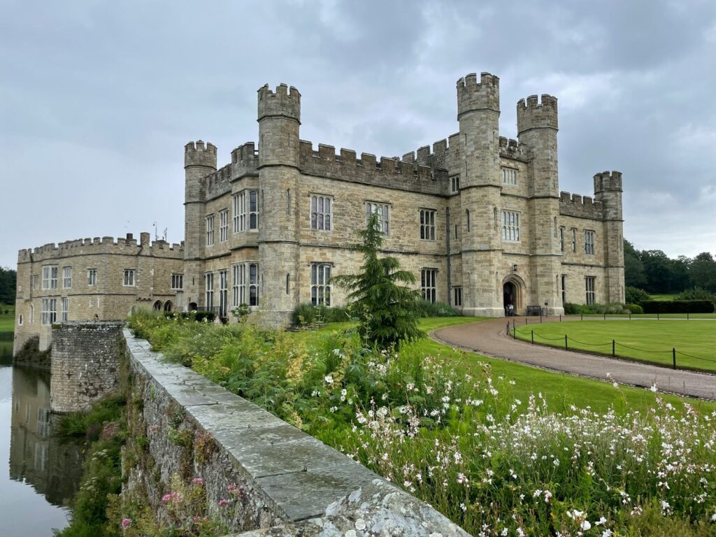 Leeds Castle near Maidstone, Kent, across its moat